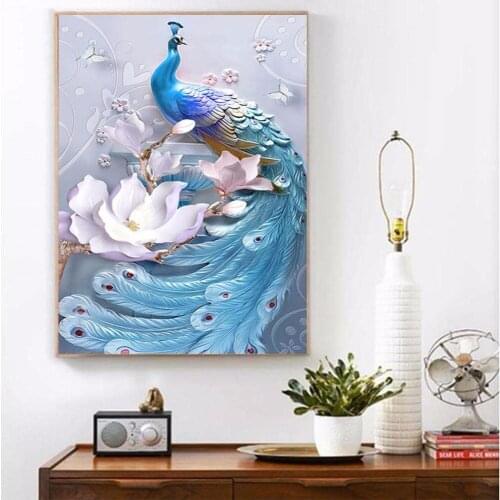 DIY Diamond Embroidery Lotus With Peacock,5D Diamond Painting,Cross Stitch,3D,Diamond Mosaic,Needlework,Crafts,Christmas,Gift