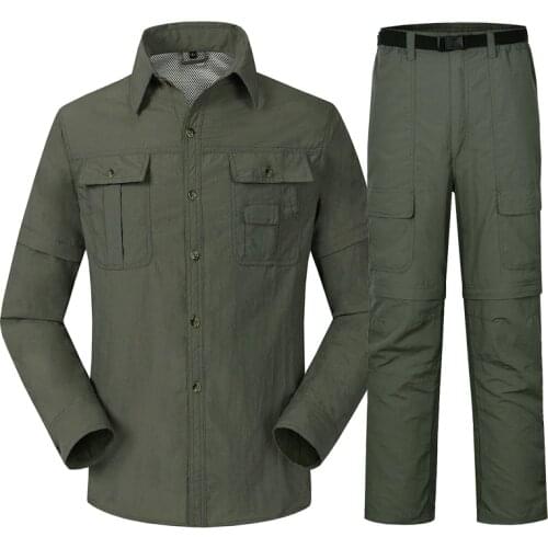 Summer Quick Dry Removable Hiking Shirts Men Breathable Outdoor Sports Trekking Fishing Climbing Army Military Thin Shirts 4XL