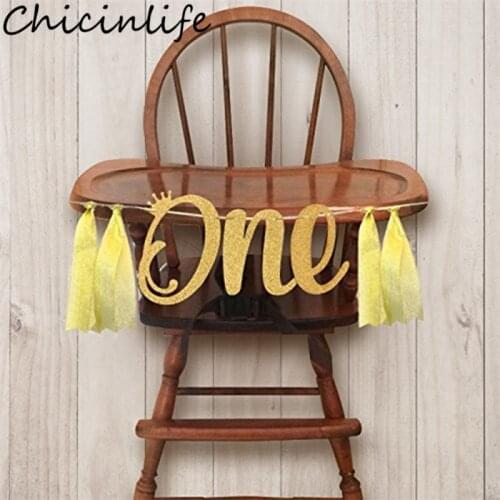 Chicinlife Baby First Birthday Gold ONE Chair Banner Boy Girl 1st Birthday Decoration I AM ONE Bunting Garlands Supplies