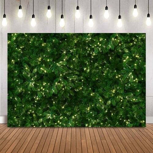 Pine Tree Backdrop for Christmas Photography Adult Family Portrait Background for Photo Studio Shining Dots Green Leave Props