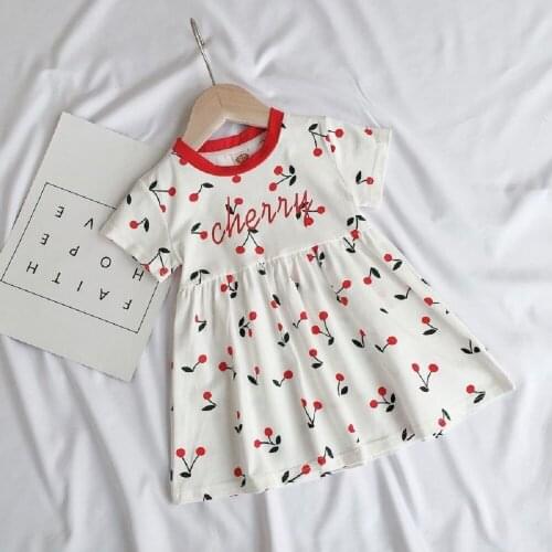 Baby Girls T Shirts Cartoon Chrry Print Party Dress Summer Children Clothing Beach Party Kids Streetwear Dress Outfits