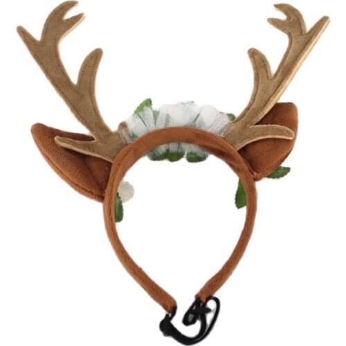 Dog Cat Pet Cosplay Dress Up Pet Christmas Antler Reindeer Headdress Headband Deer Hat Floral Head Bands Dog New Year Costume