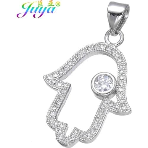 Juya DIY Jewelry Making Charms Gold/Rose Gold Hamsa Evil Eye Fatima Connector Pendant Charms For Bracelet Necklace Making