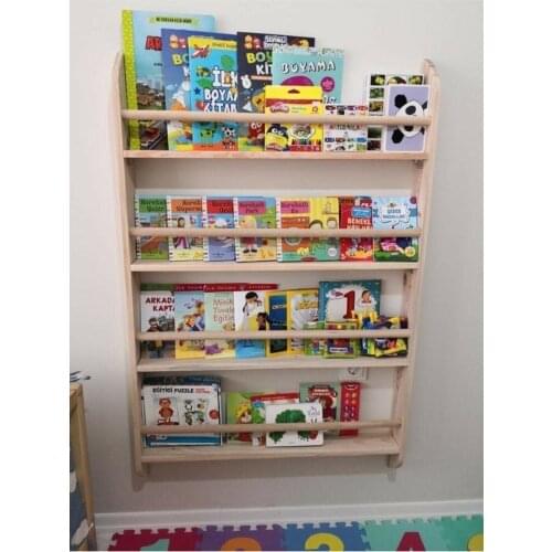 Natural Wooden Bookshelf for Baby Girl Boy Kids Room Kitchen Decorative Design Storage Organizer Wall Shelf 2021