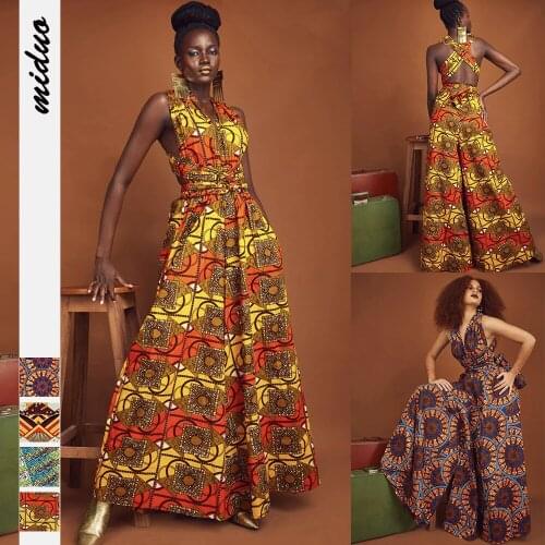 Jumpsuits for Women 2021 Elegant Digital Printed African Style Fashion Loose Trousers One Piece Outfit Overall Boot Cut Pants