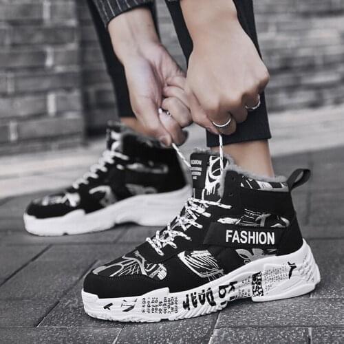Conple Brand Winter Sport Shoes Black White Plush Keep Warm Casual Men Sneakers Chaussure Femme Running Shoes Unisex Comfortable