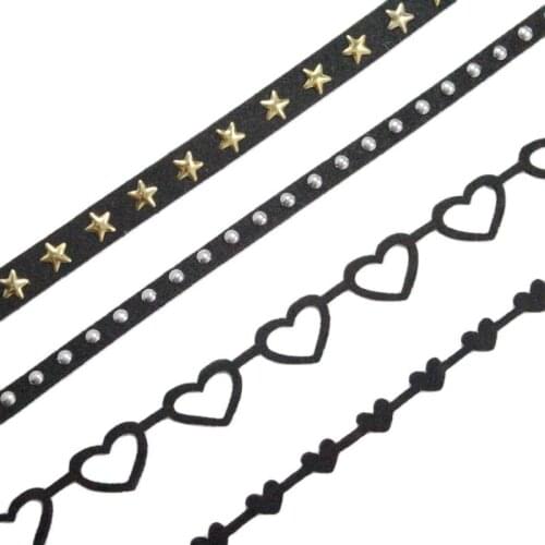 Chenille ribbon velvet star rivet hearts shape band for thigh loops,collar, bracelet,diy craft harajuku accessories