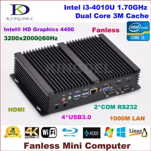 Micro PC Windows 10 / Linux Mini Industrial Computer Intel Core i3 4010u Barebone HTPC HDMI HD 4k+VGA RS232 COM RJ45 LAN+WIFI