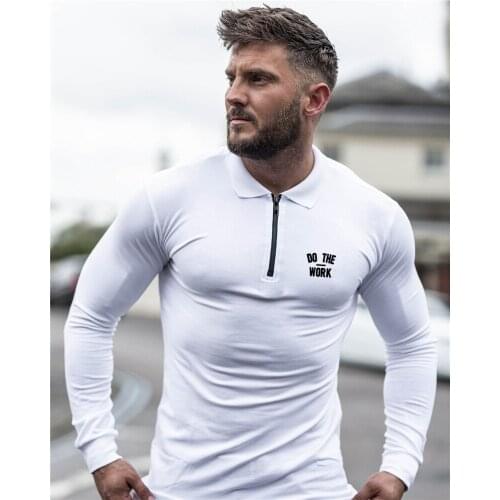 Brand Polo Shirt Men Bodybuilding Long Sleeve T Shirt Cotton Breathable Gym Polos Sports Clothes Fitness Men Poloshirt