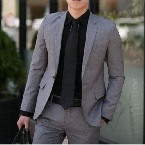 Custom Made Grey Men Suits Wedding Prom Suits Vintage Groomsmen Latest Casual Tuxedos Mens Daily Wear Suit(Jacket+Pants)
