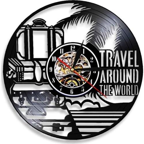 Travel Around The World Inspired Vinyl Record Wall Clock Office Room Decor World Wide Tours Handicraft Art Clock Travelers Gift
