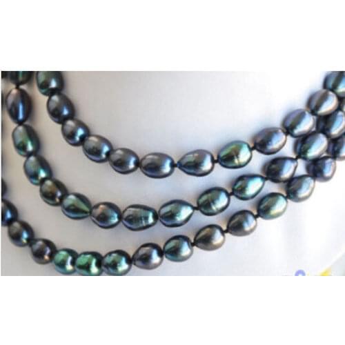 New hot 9-10mm Tahitian Black Natural Pearl Necklace 56" AAA