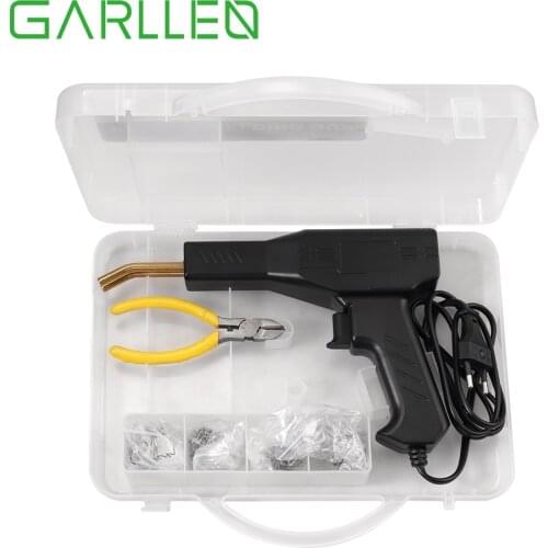GARLLEN 110v/220v EU Plug Plastic Welding Machine+400pcs Stainless Steel Staples+Plier Car Bumper Plastic Article Repairing Tool