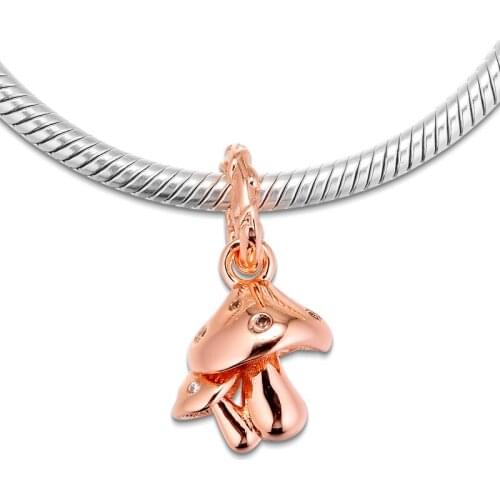 Fits for Pandora Beads Bracelets 100% 925 Sterling Silver Jewelry Rose Sparkling Mushrooms Hanging Charms Free Shipping