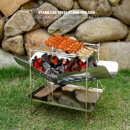 Amping Stove Portable Folding Stainless Steel Barbecue Grill Camp Firepit Outdoor Camping Backpakcing Wood Burning Stove
