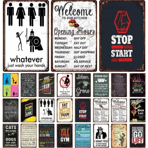 Retro Family Rules Metal Sign Welcome Signs Caravan Rules Playroom Rules Bathroom Rules Tin Sign Plate Gym Home Room Decor 4Fr-7
