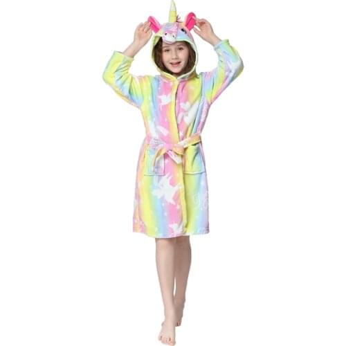 Rainbow Kigurumi Children Bathrobe Baby Bath Robe Animal Unicorn Hooded Bathrobes For Girl Boys Pyjamas Nightgown Kids Sleepwear