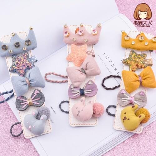 Handmade Rabbit Plush Ball Sequined Five-Pointed Star Childrens Hair Clips Hair Accessories Combination