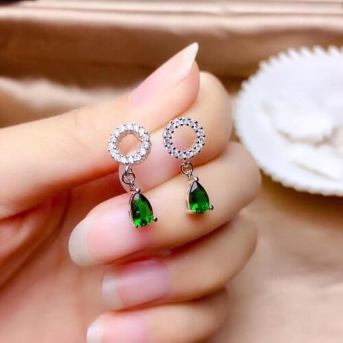 Natural green diopside drop earrings 925 silver Natural gemstone earring elegant circle water drop woman party gift jewelry