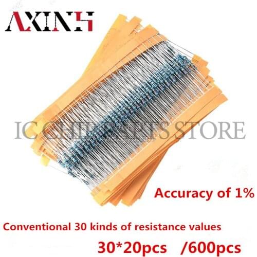 30Values*20pcs Color ring resistance 1/4W Accuracy 1% metal film resistor Five color ring resistance package