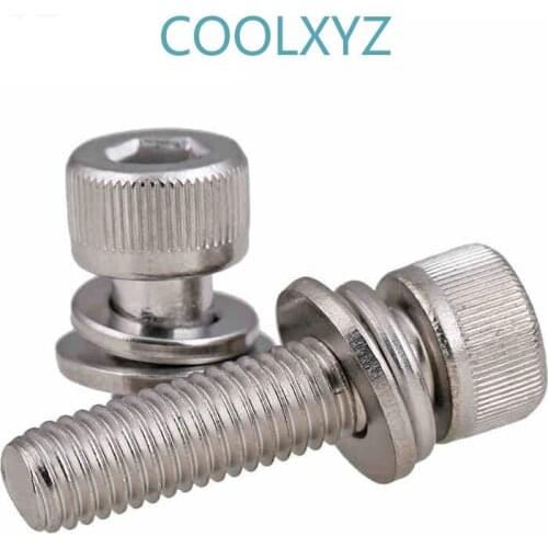 304 stainless steel three combination of hexscrew cylinder head with its own flat pad screw M2.5M3M4M5M6M8 25Pcs