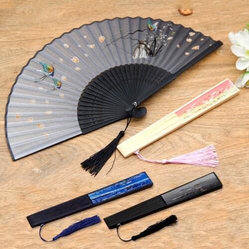 Vintage Silk Folding Fan Chinese Japanese Pattern Art Craft Gift Home Decoration Ornaments Women Party Dance Hand Fan