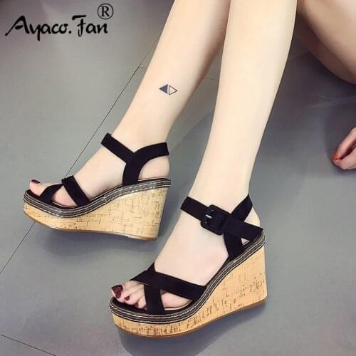 Platform Sandals 2019 New Women Fish Mouth Platform High Heels Wedge Sandals Fashion Buckle Slope Lady Girl Sandals Summer Shoes