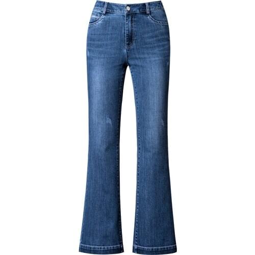 Womens Dark Blue Slightly Flared Jeans Slim High Waist Boot Cut Jeans Fashion Bell Bottom Trousers Comfortable Flares Pants