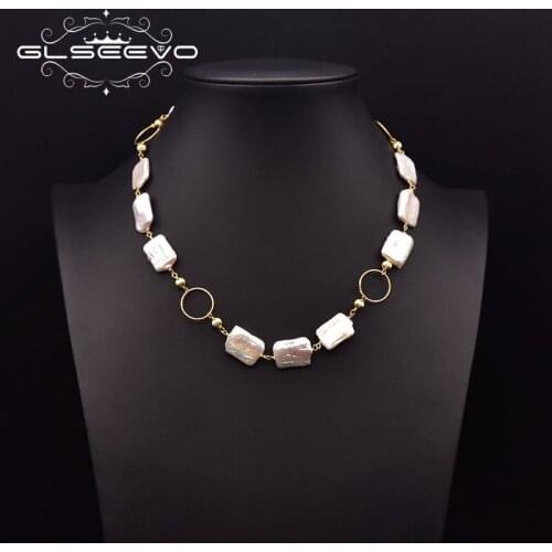 GLSEEVO Pure Natural Freshwater Baroque Pearl Necklace Woman Square Pearl Necklace Party Luxury Jewelry Jewelry GN0294A