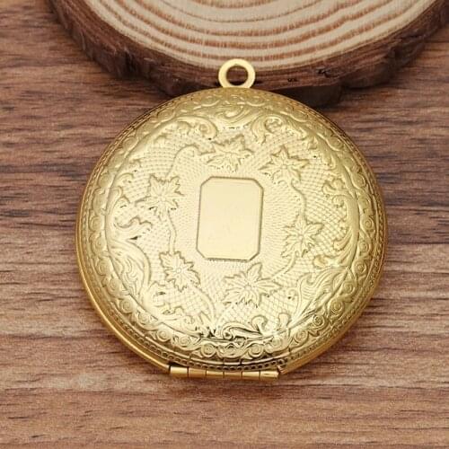 1 Pcs/Lot) 50x13mm Gold Silver Plated Round Brass Locket Pendant Can Open Photo Locket Pendant DIY Necklace Pendant