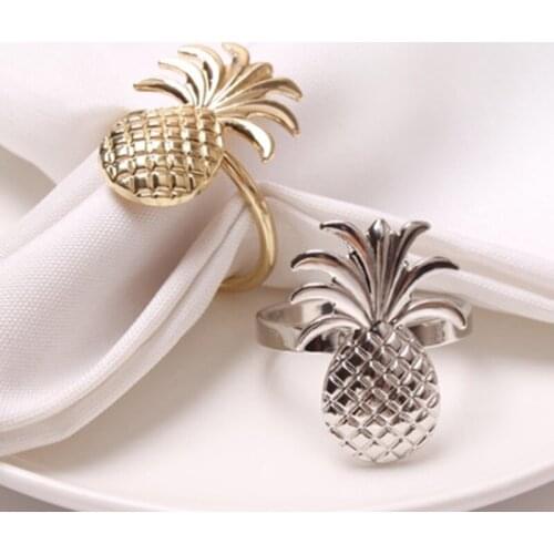12Pcs Pineapple Napkin Ring Metal Plating Napkin Ring Ring Stand Wedding Holiday Party Table Decoration-ABUX