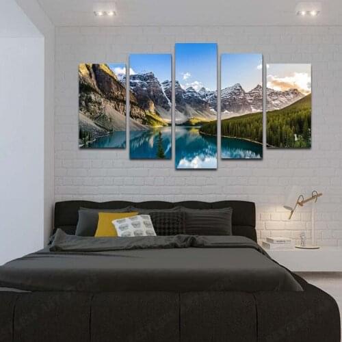 5 Pieces Moraine Lake And Mountain Range Sunset Canadian Rocky Mountains Landscape Picture For Home Decoration Living Room Artwo