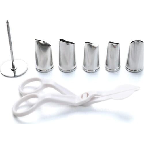 7Pcs/set Flower Scissor+Cake Tray +5pcs Tulips Rose Nozzle Nail Decor Lifter Fondant Cream Transfer Baking Pastry Kitchen