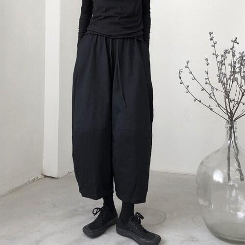 Large loose wide leg pants thin womens early autumn casual pants summer thin black straight high waist pants