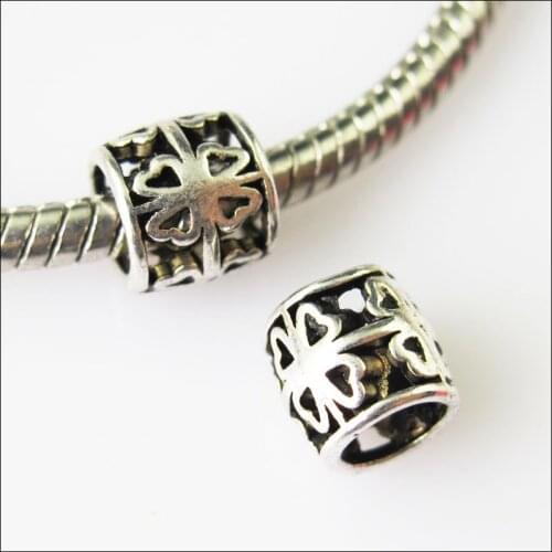 New 50Pcs Tibetan Silver Clover Spacer Beads fit European Charm Bracelets 7mm