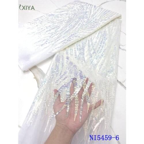 Pure White French Tulle Lace with Sequins High Quality African Sequin Lace Fabric for Sew Nigerian Sequence Lace Fabric NI5459