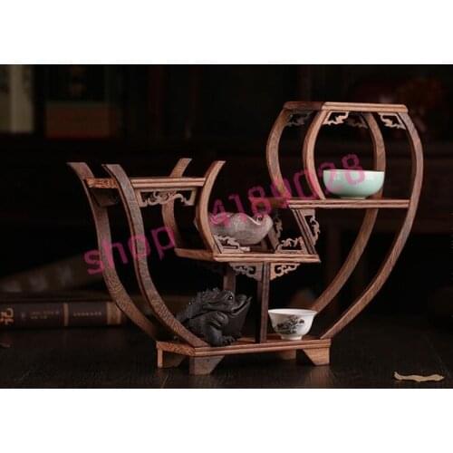 Solid wood chicken wing wood, flower drum type curio shelves, ornament pendulum rack
