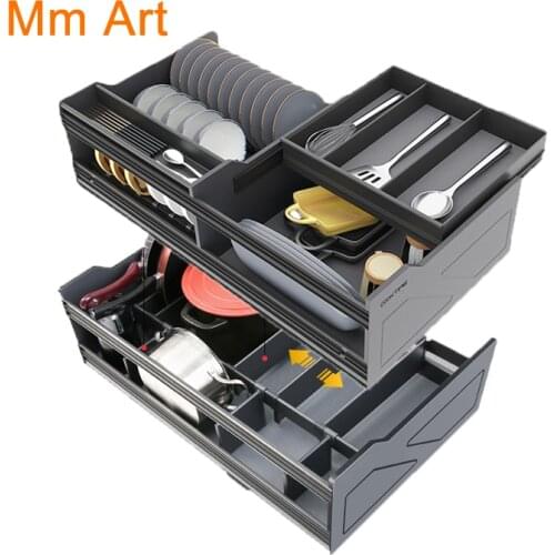 Cabinet Pull-out Basket Door Drawer Type Double-Layer Push-Pull Built-in Bowl Storage Rack