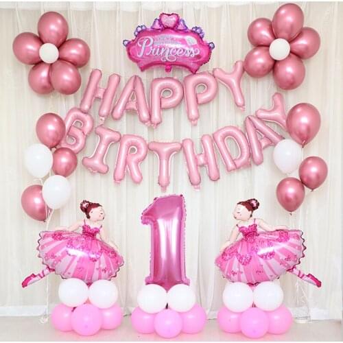 69pcs Dancing Girl Foil Helium Balloon Princess 0-9 Birthday Party Childrens Toy Decoration 30'' Pink Digital Latex Air Globos
