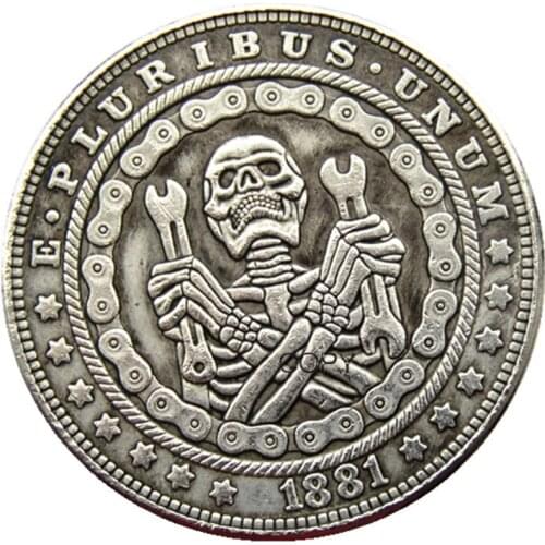 HB(119)Hobo USA 1881 Morgan Dollar skull zombie skeleton Silver Plated Copy Coins