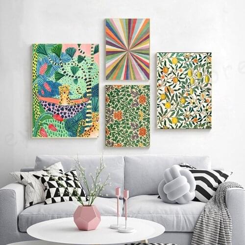 Lemom Fruit Canvas Painting Green Leave Plant Wall Posters Tiger on Jungle Art Print Nordic Living Room Boho Wall Decor Picture