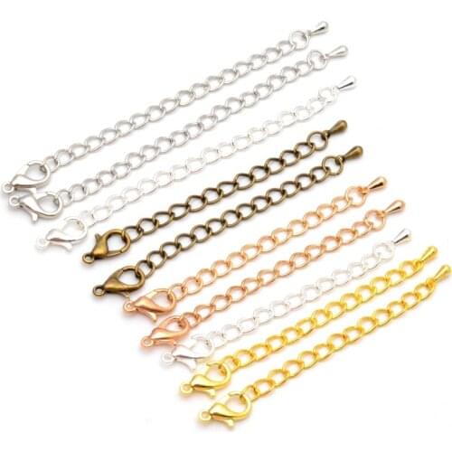 20pcs/lot 50 70mm Tone Extended Extension Tail Chain Lobster Clasps Connector For DIY Jewelry Making Findings Bracelet Necklace