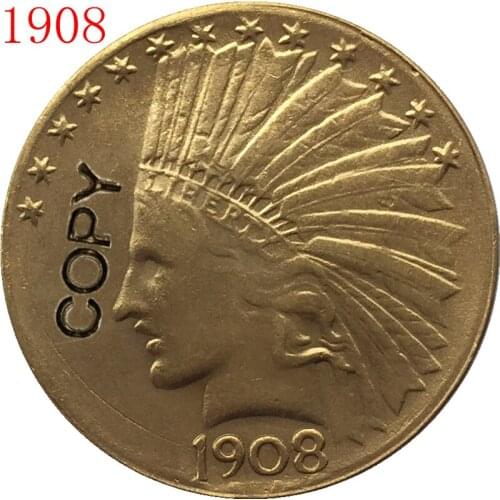 24- K gold plated 1908 Indian head $10 gold coin COPY