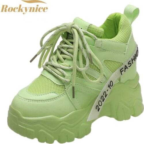 Women Platform Sneakers 11cm Breathable Mesh Chunky Casual Shoes Sports Vulcanized Shoes Woman Colorful Female Fashion Sneakers
