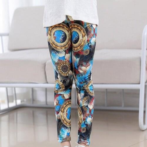 Summer Girl Multicolor Printed Leggings Toddler Slim Long Trousers For Girl Children Skinny Elastic Waist Pencil Pants 5-11Y