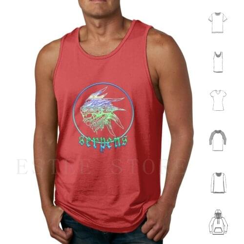 Serpens Ii Tank Tops Vest Cotton Font Blue Mythical Creature Green Fire Dangerous Head Snake Myth Mythology Fantastic Magic