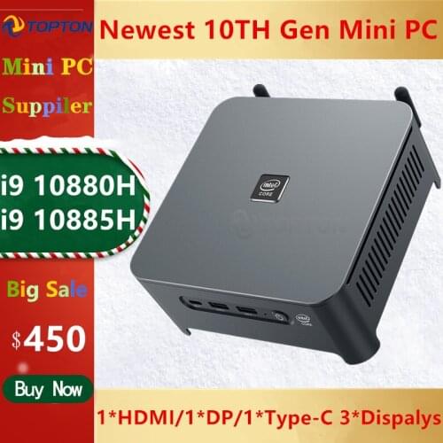 TOPTON Hot Selling Mini PC Intel Core i9 10880H 9880H i7 10750H Windows 10 Gaming PC 2*DDR4 DP HDMI Type-C 4K HTPC NUC Computer