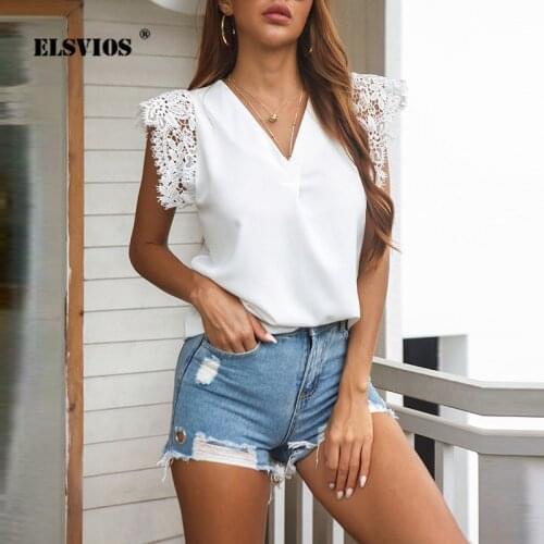 Pure Color Sexy Chiffon Shirt Summer Women V-Neck Hollow Short-Sleeves Blouse Elegant Office Lady Loose Casual Lace Pullover Top