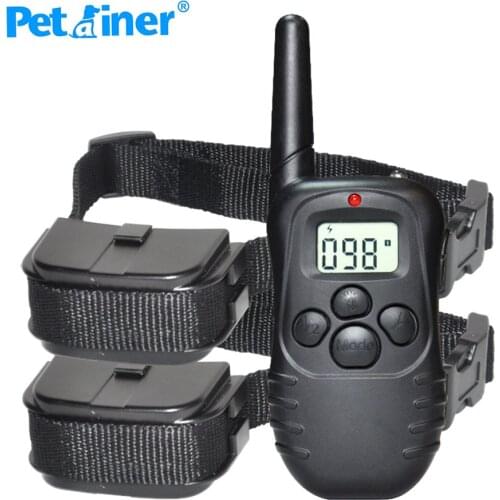 Petrainer PET988D-2 300M LCD 100LV 300 Yard Level Electric Shock Vibration Remote Anti Bark Pet Dog Training Collar