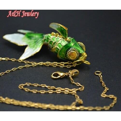 10pcs Green Blue Yellow Pink Brown Mixed Color Cloisonn Enamel Goldfish Pendant Necklace